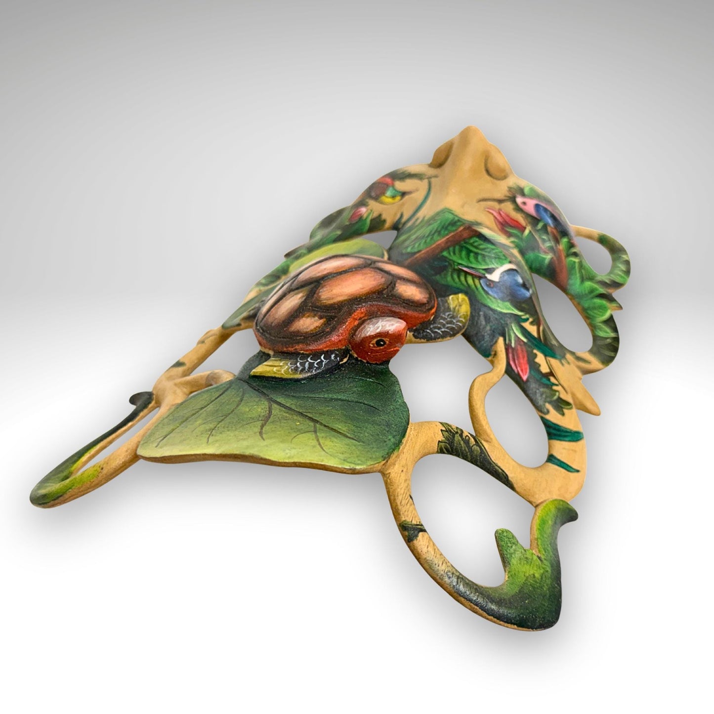 Balinese Abstract Carved Dream Mask, Hand Painted Sea Turtle,  Wall Art, Home Decor