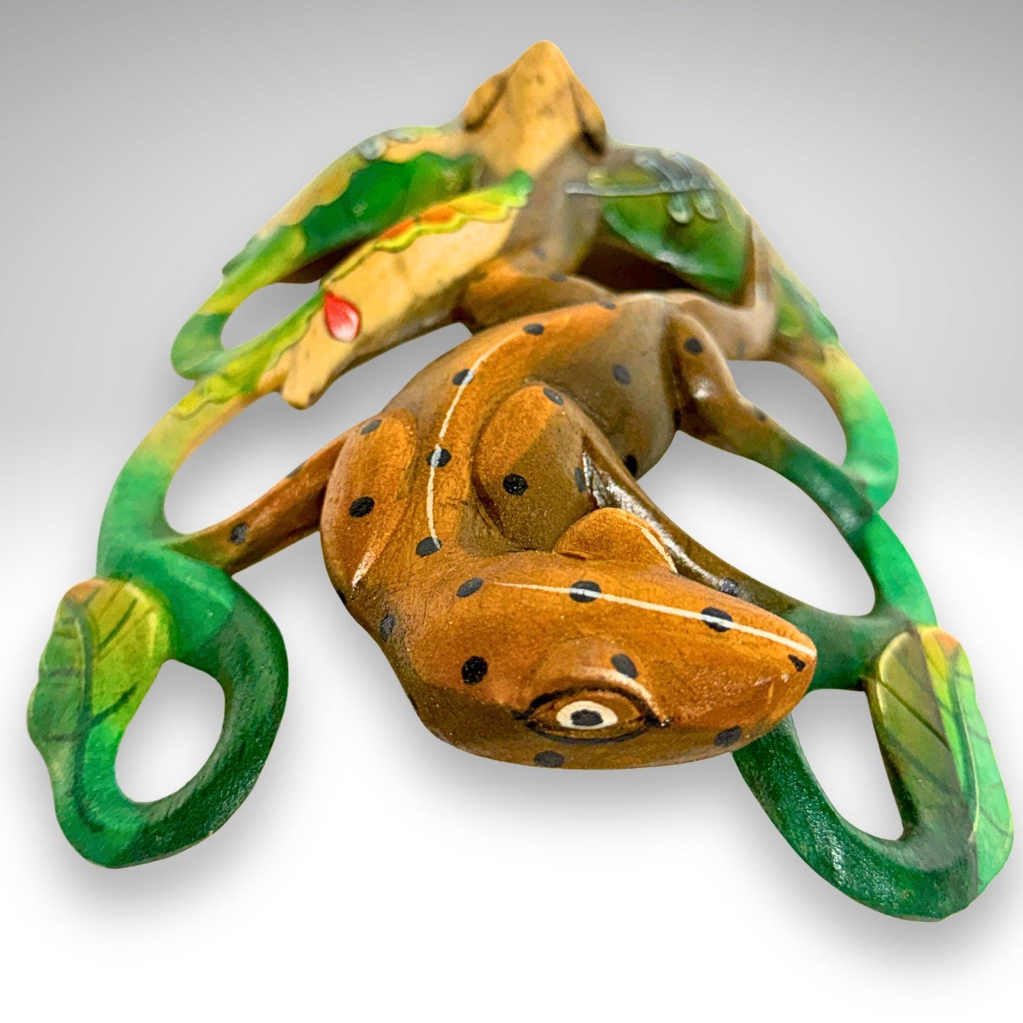 Carved Balinese Mask Leopard Gecko Dragonfly, Hand Painted Bali Art, Wood Carving