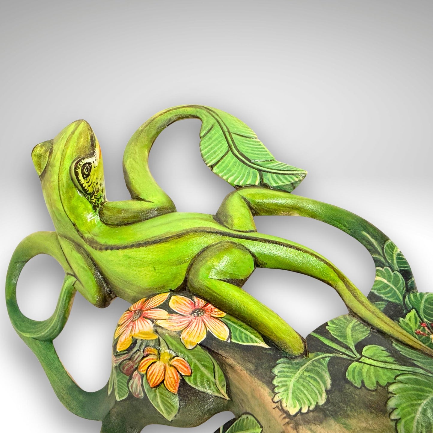Carved Balinese Mask Leopard Gecko Dragonfly, Hand Painted Bali Art, Wood Carving