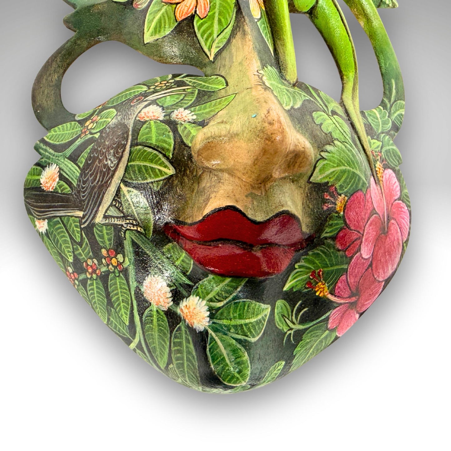 Carved Balinese Mask Leopard Gecko Dragonfly, Hand Painted Bali Art, Wood Carving
