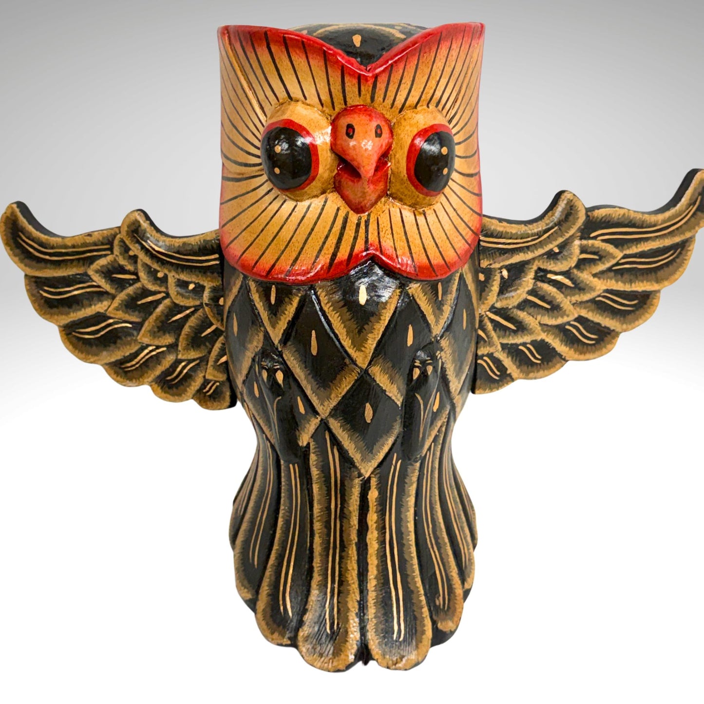 Balinese Horned Owl Spiritchaser Mobile: Hand Carved Wood Demon Chaser, Bali Folk Art