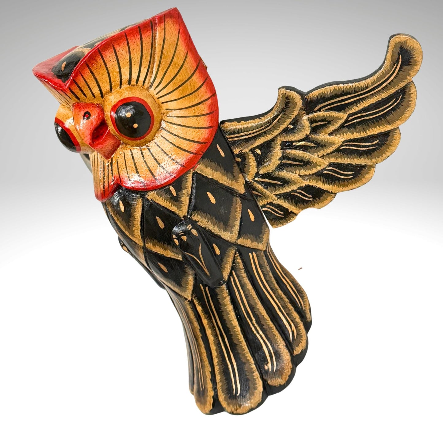 Balinese Horned Owl Spiritchaser Mobile: Hand Carved Wood Demon Chaser, Bali Folk Art