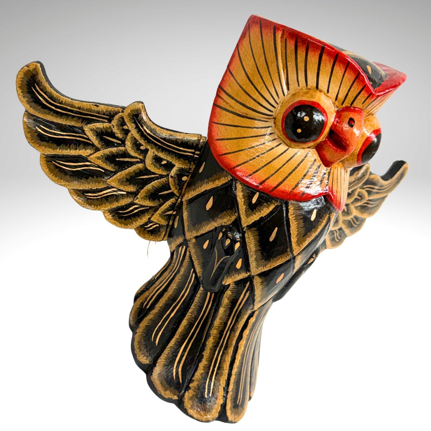 Balinese Horned Owl Spiritchaser Mobile: Hand Carved Wood Demon Chaser, Bali Folk Art