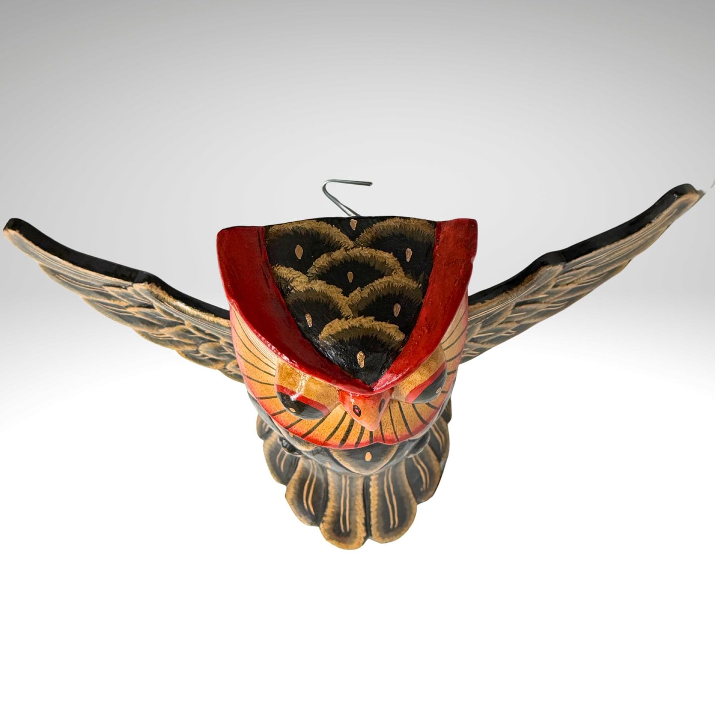 Balinese Horned Owl Spiritchaser Mobile: Hand Carved Wood Demon Chaser, Bali Folk Art