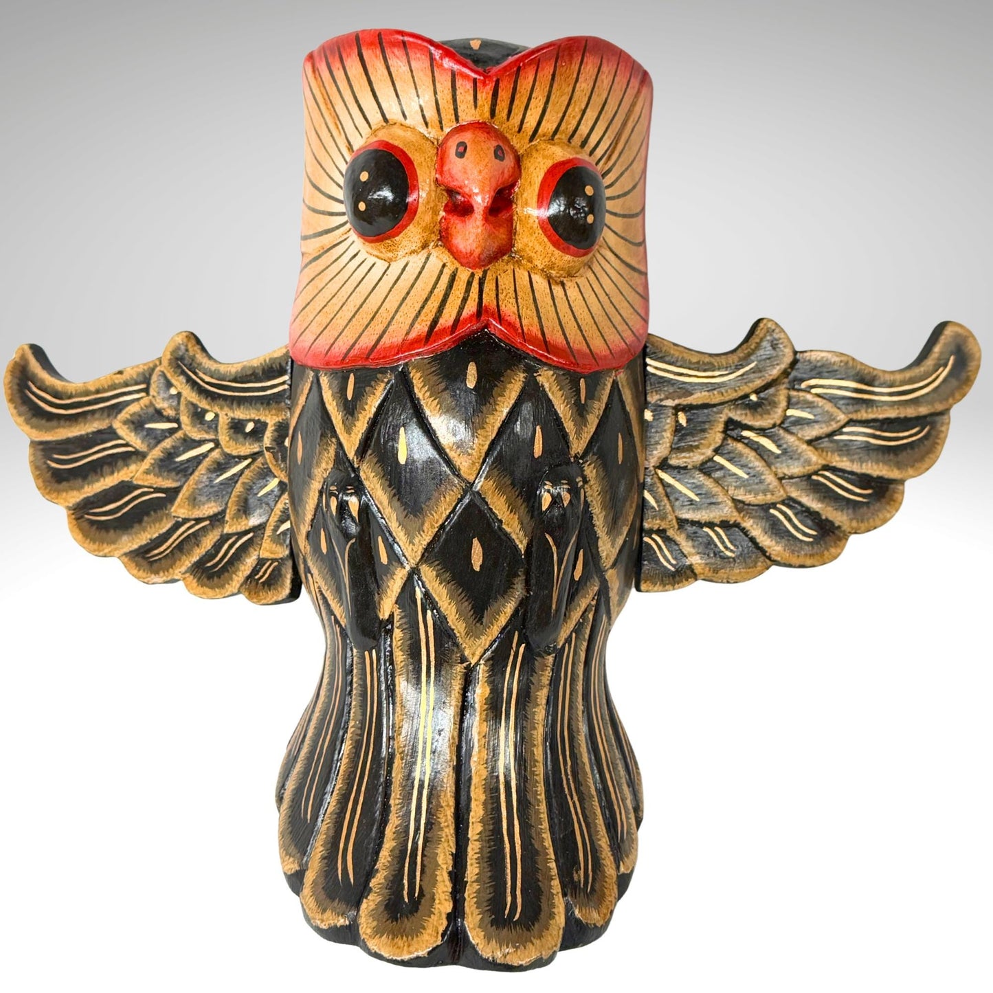 Balinese Horned Owl Spiritchaser Mobile: Hand Carved Wood Demon Chaser, Bali Folk Art