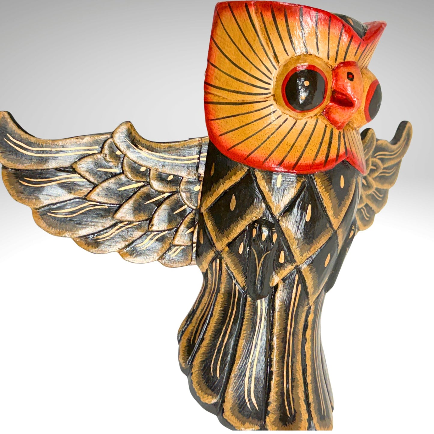 Balinese Horned Owl Spiritchaser Mobile: Hand Carved Wood Demon Chaser, Bali Folk Art