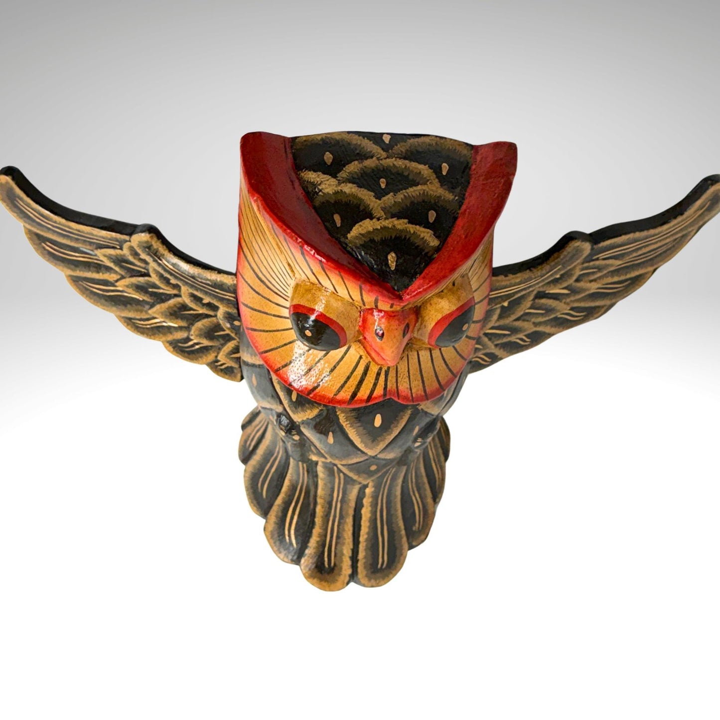 Balinese Horned Owl Spiritchaser Mobile: Hand Carved Wood Demon Chaser, Bali Folk Art