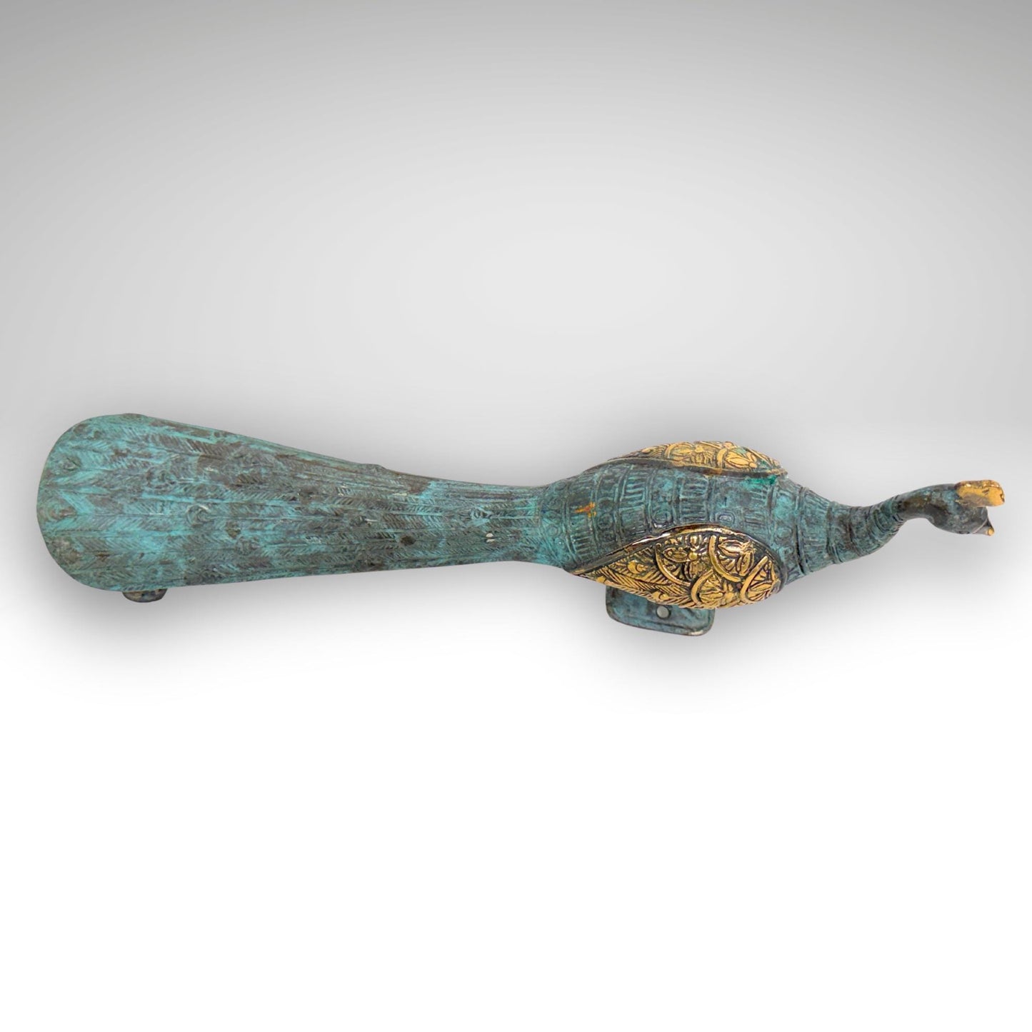 Balinese Peacock Door Handle: Solid Bronze Verdigris Patina, Eclectic Bali Decor