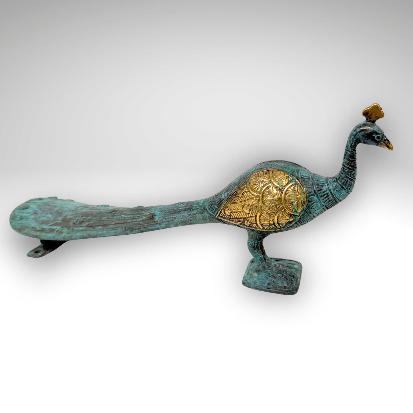 Balinese Peacock Door Handle: Solid Bronze Verdigris Patina, Eclectic Bali Decor