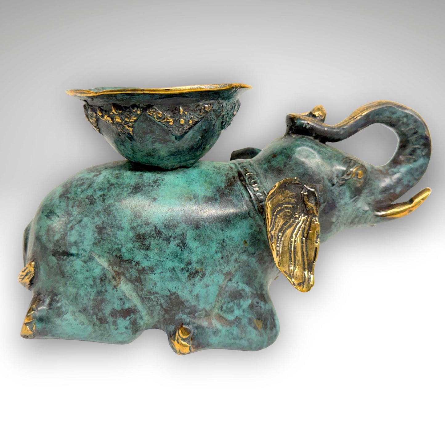 Balinese Bronze Elephant Candle Holder Centerpiece,  Lost Wax Cast Metal Sculpture