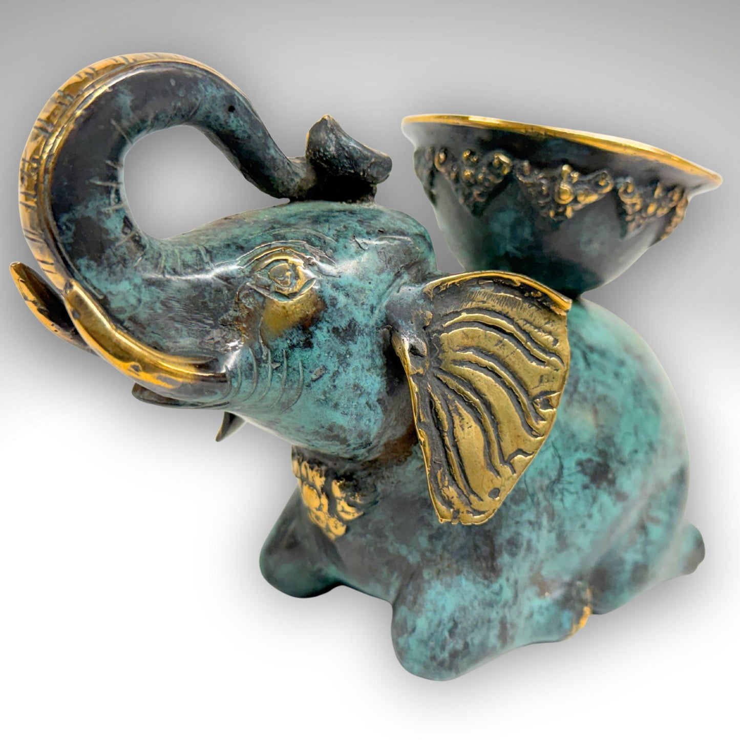 Balinese Bronze Elephant Candle Holder Centerpiece,  Lost Wax Cast Metal Sculpture