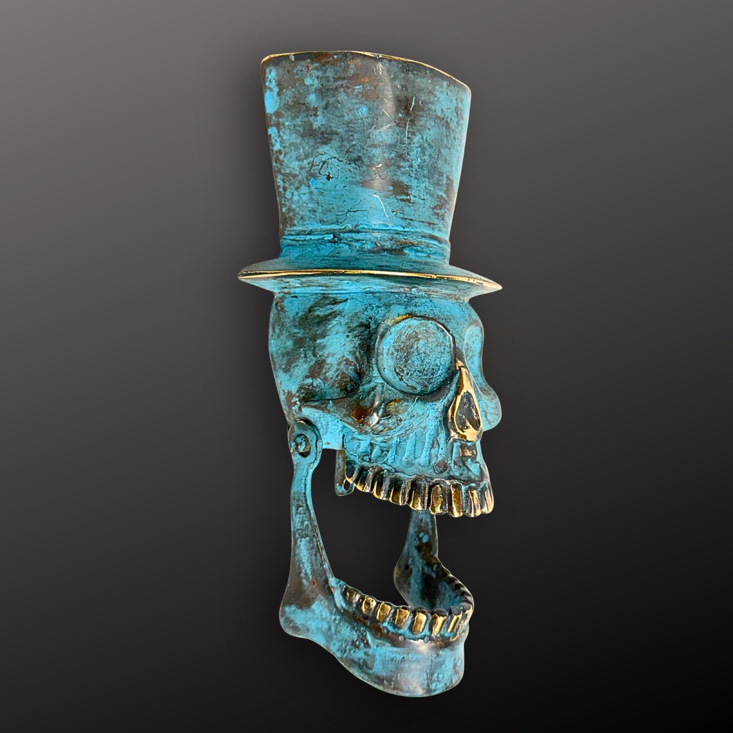 Top Hat Skull Door Knocker: Lost Wax Cast Bronze, Gothic Home Decor