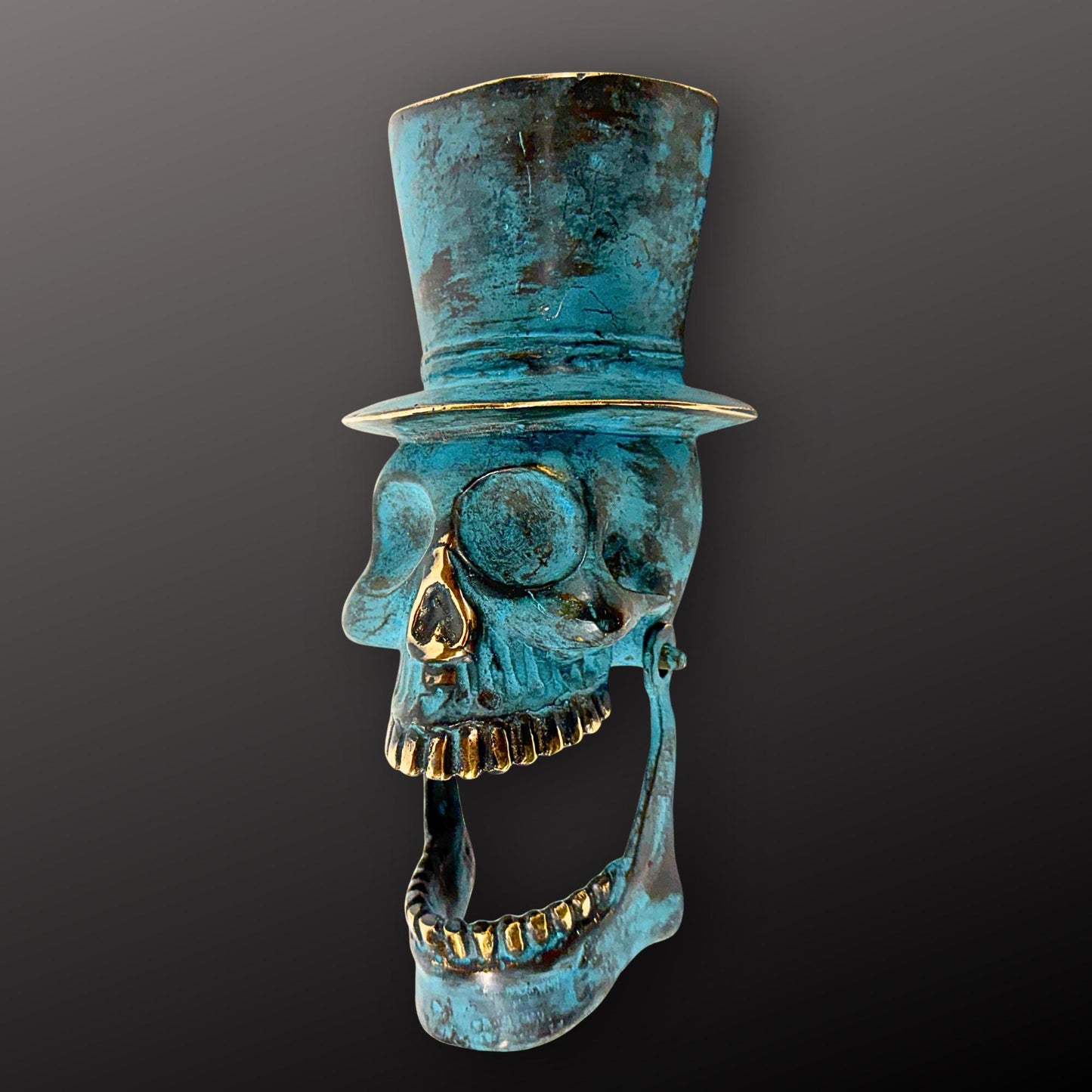 Top Hat Skull Door Knocker: Lost Wax Cast Bronze, Gothic Home Decor