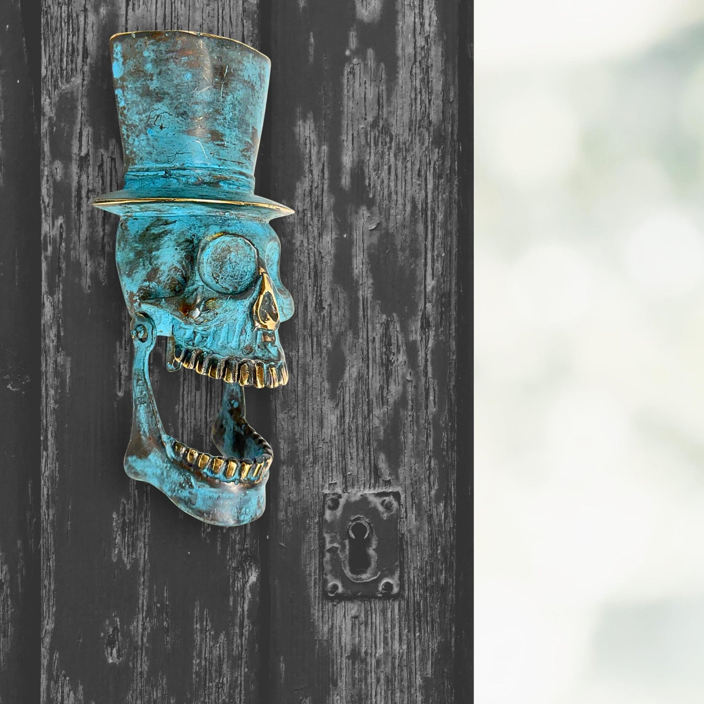 Top Hat Skull Door Knocker: Lost Wax Cast Bronze, Gothic Home Decor