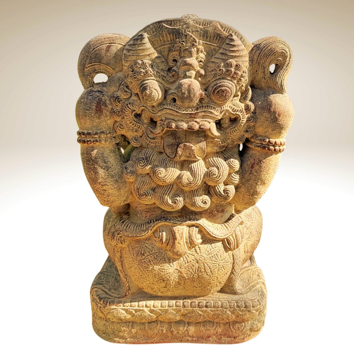 Ganesha Garden Statue: Hand-Cast Lava Stone Sculpture