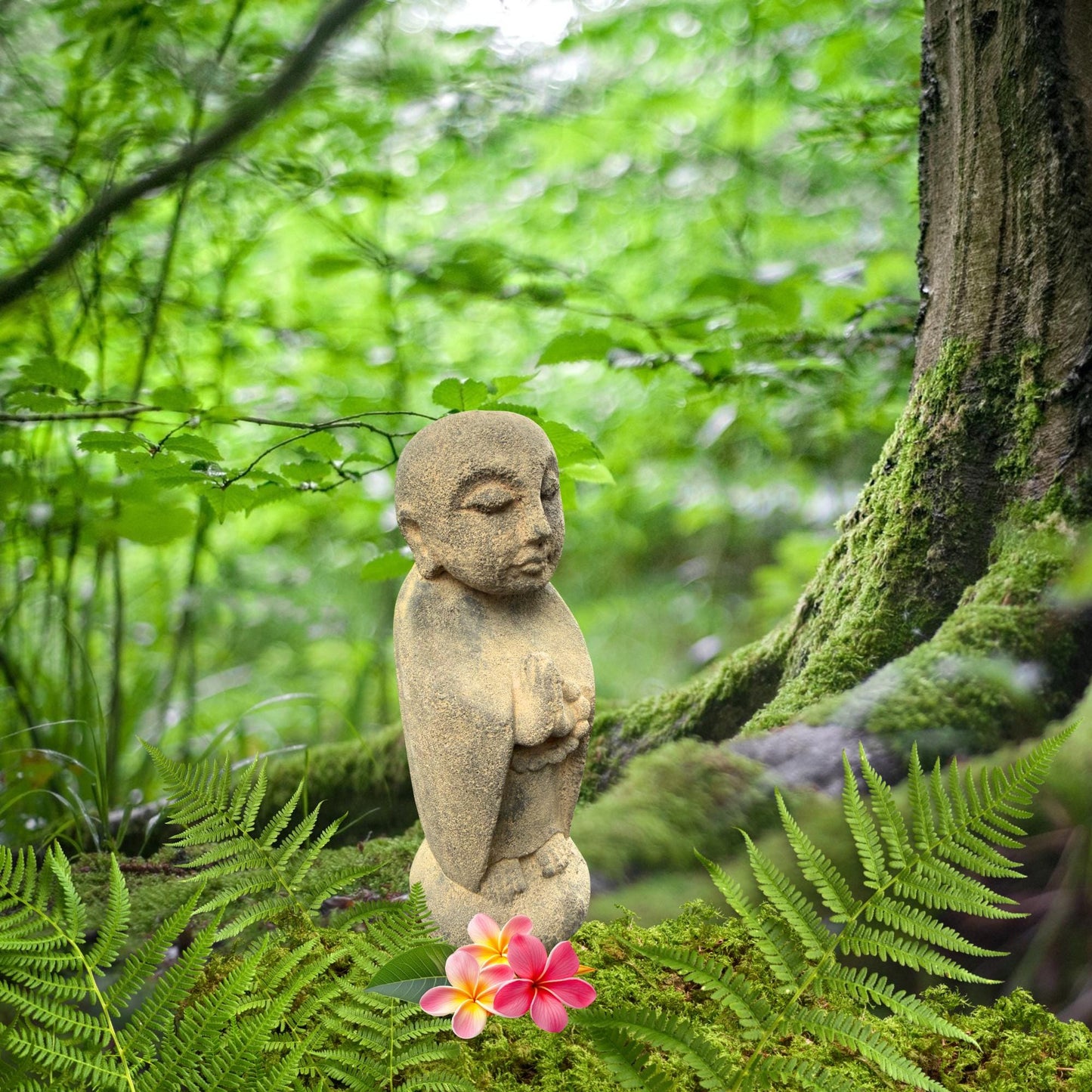 Praying Jizo Buddha Garden Statue, Protector of Children Mothers Travelers