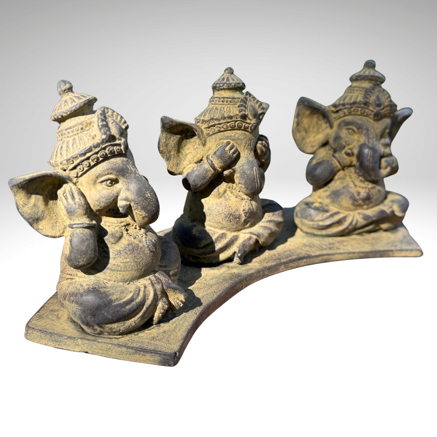 Baby Ganesha Statue: Hear See Speak no Evil, Cast Faux Stone Bali Art
