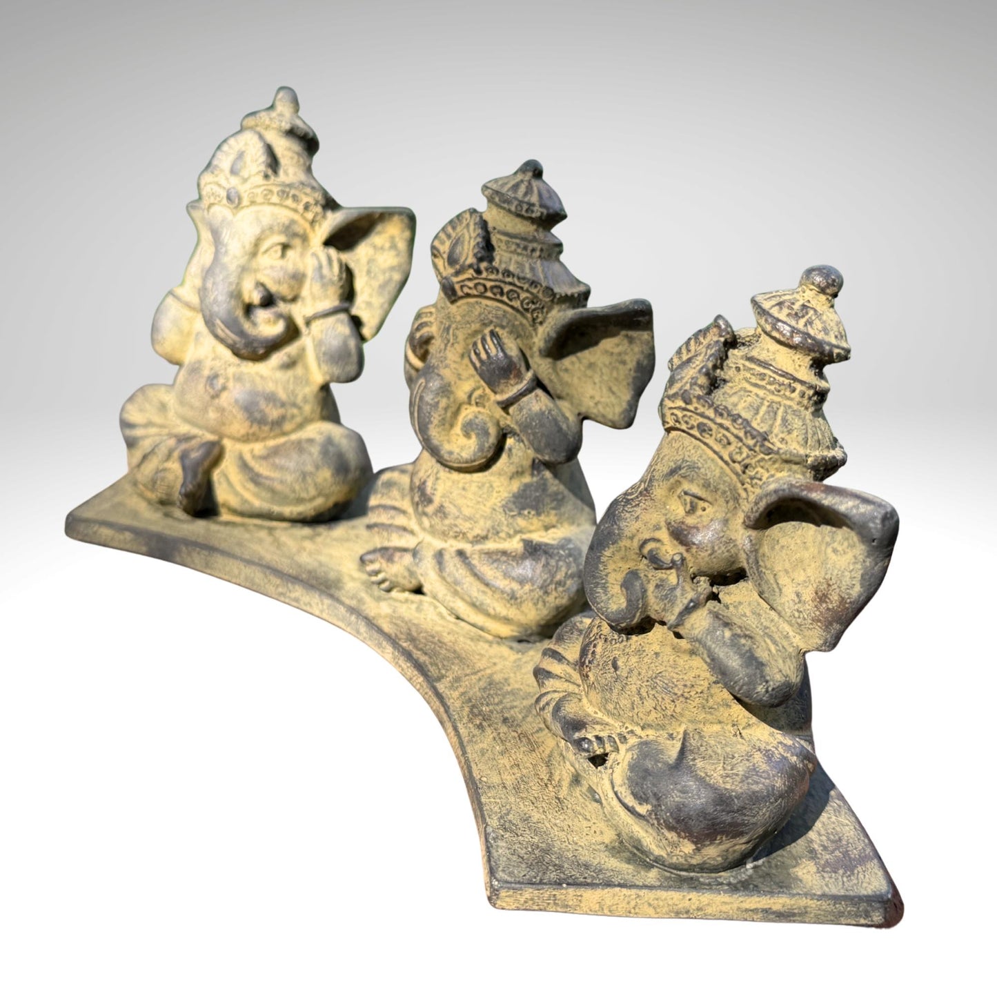 Baby Ganesha Statue: Hear See Speak no Evil, Cast Faux Stone Bali Art