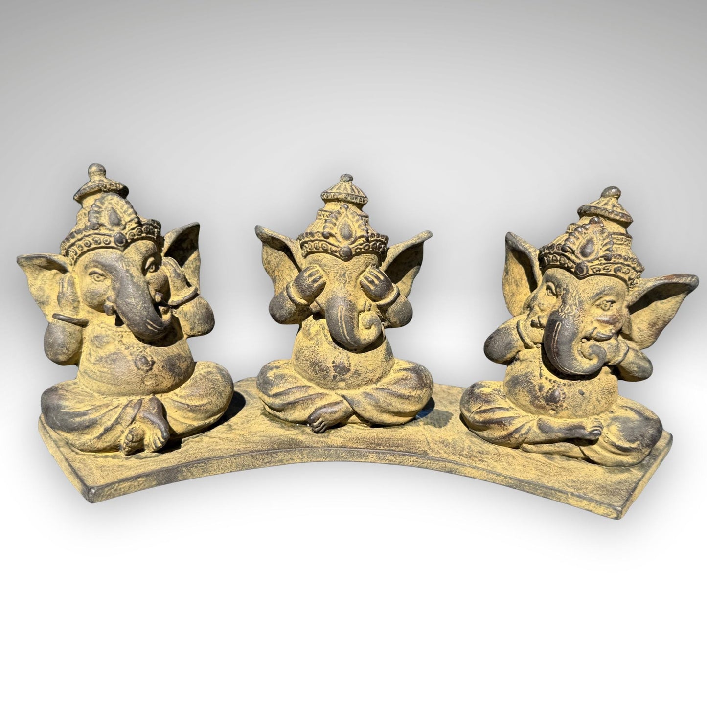 Baby Ganesha Statue: Hear See Speak no Evil, Cast Faux Stone Bali Art