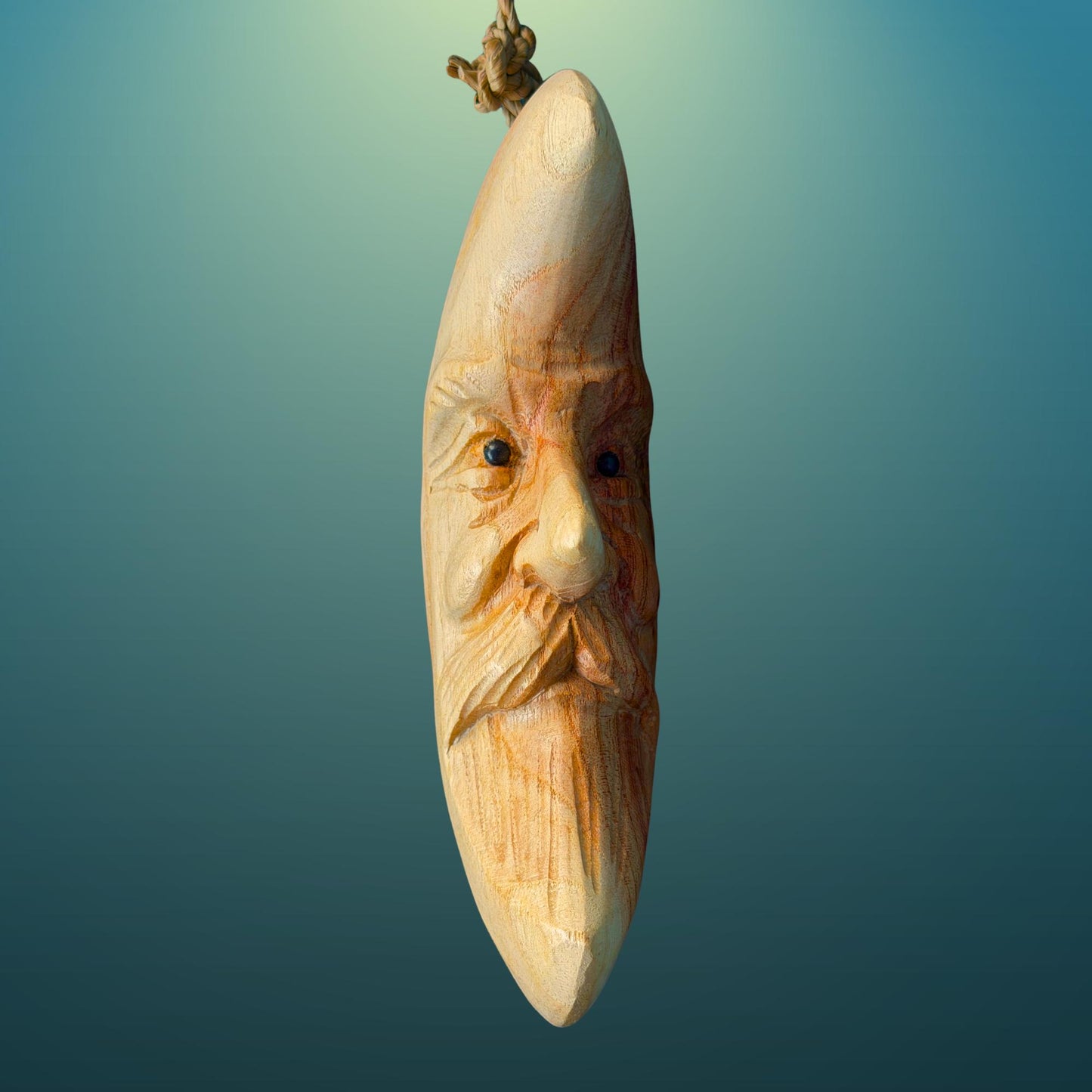 Hand Carved Wood Man in the Moon Hanging Mobile, Bali Folk Art Carving