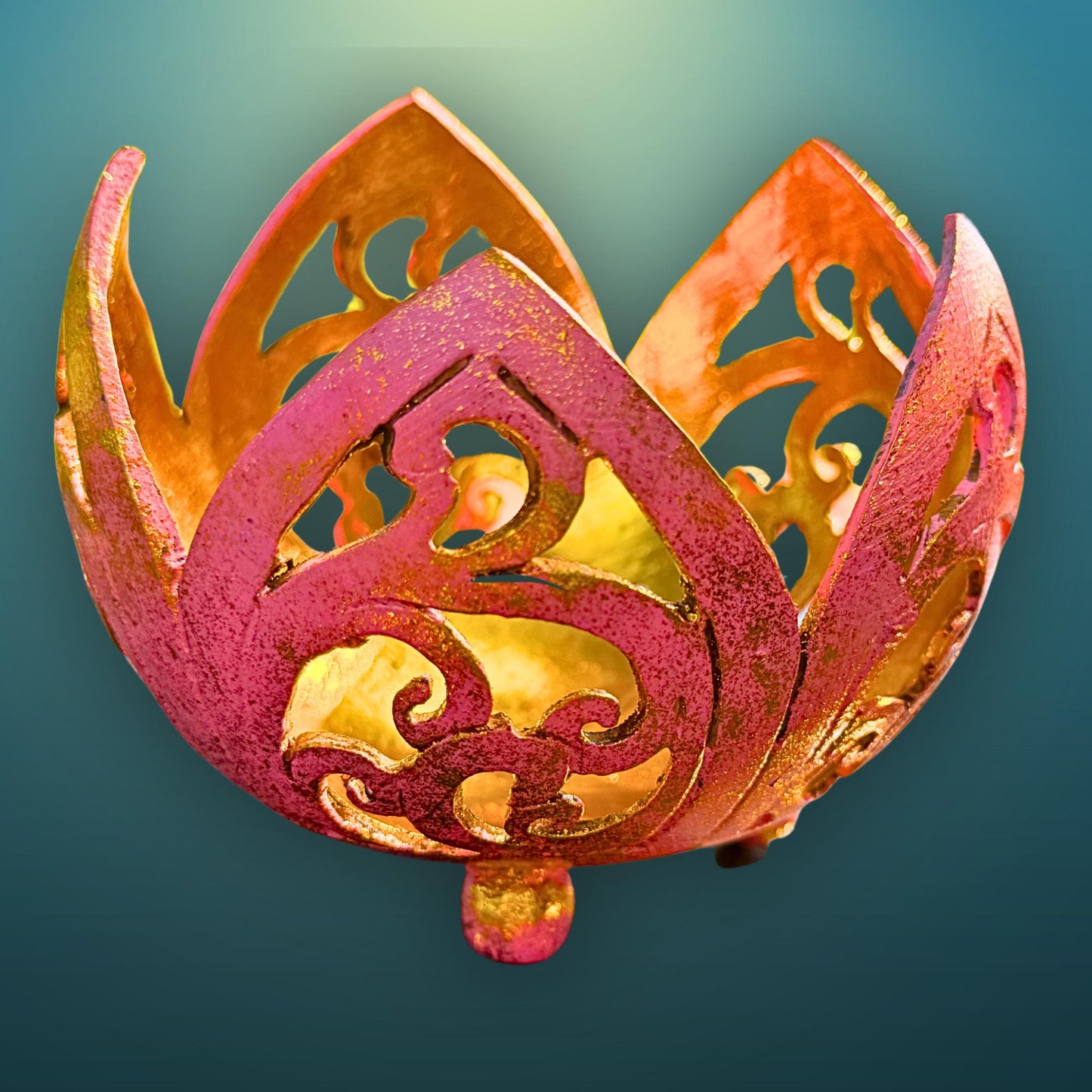 Lotus Flower Ring Dish, Votive Candleholder, Carved Coconut Shell,  Balinese Folk Art