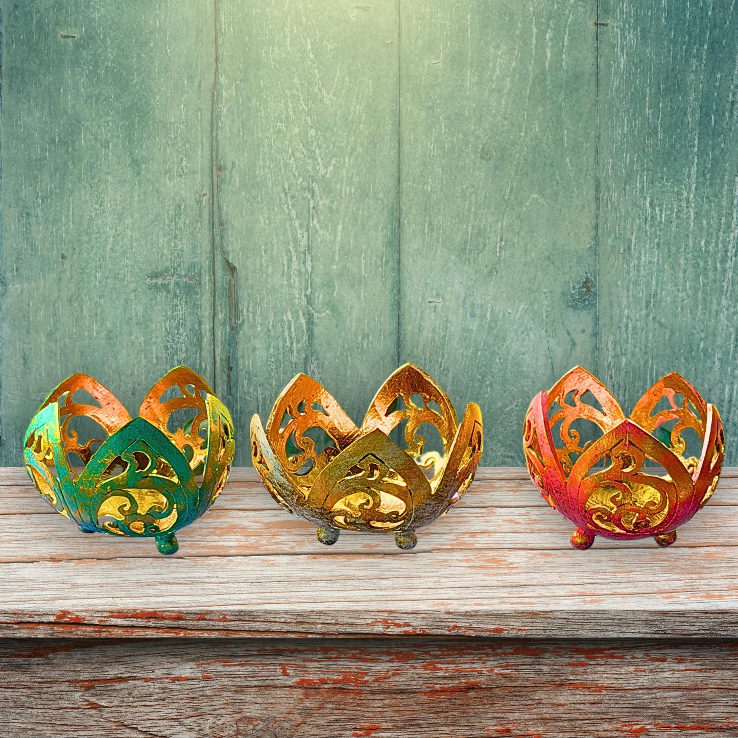 Lotus Flower Ring Dish, Votive Candleholder, Carved Coconut Shell,  Balinese Folk Art