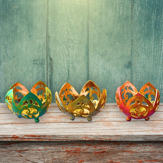 Lotus Flower Ring Dish, Votive Candleholder, Carved Coconut Shell,  Balinese Folk Art