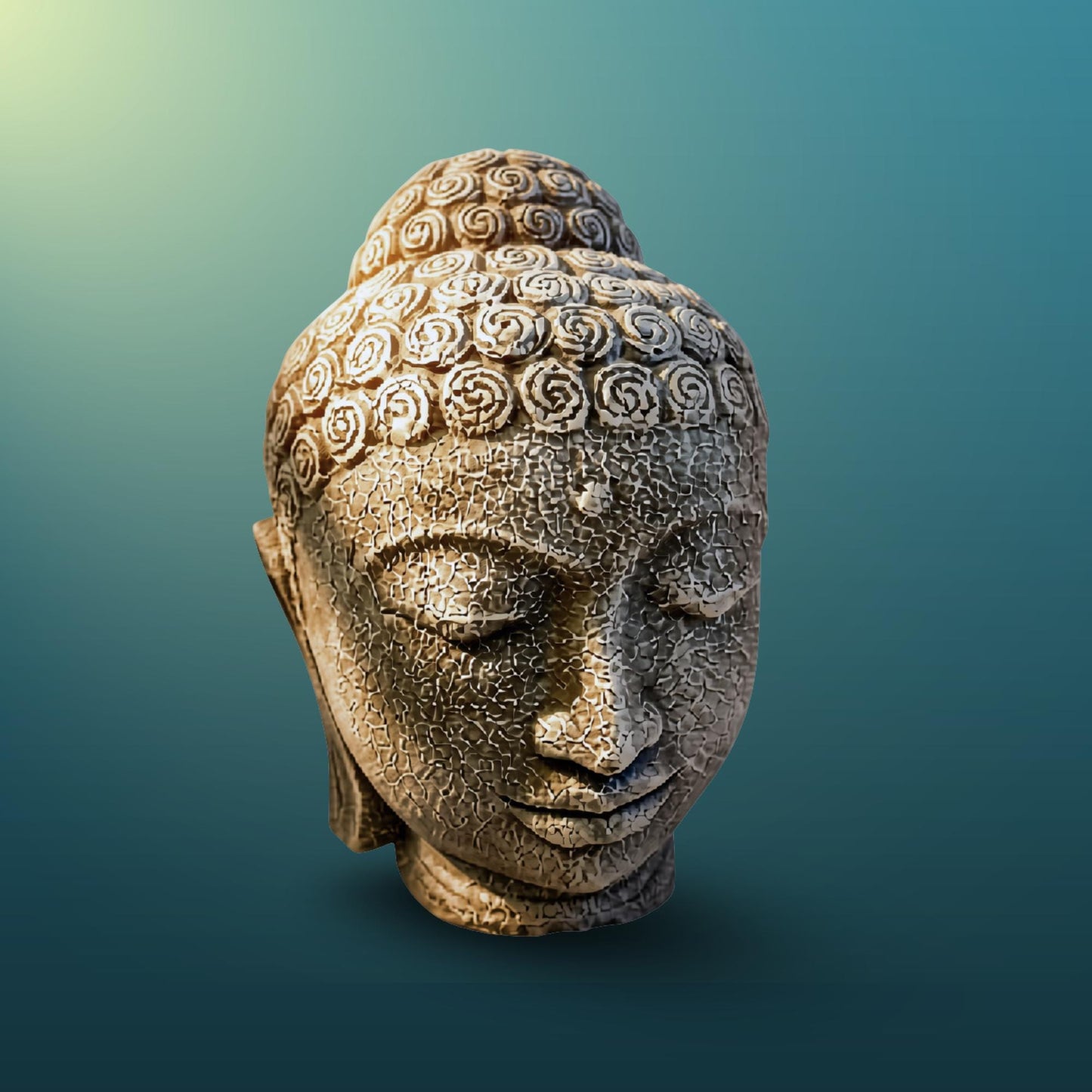 Buddha Head Garden Statue: Handmade Cast Lava Stone Sculpture, Balinese Garden Decor