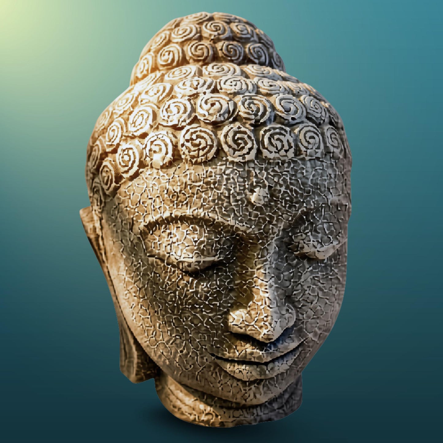 Buddha Head Garden Statue: Handmade Cast Lava Stone Sculpture, Balinese Garden Decor