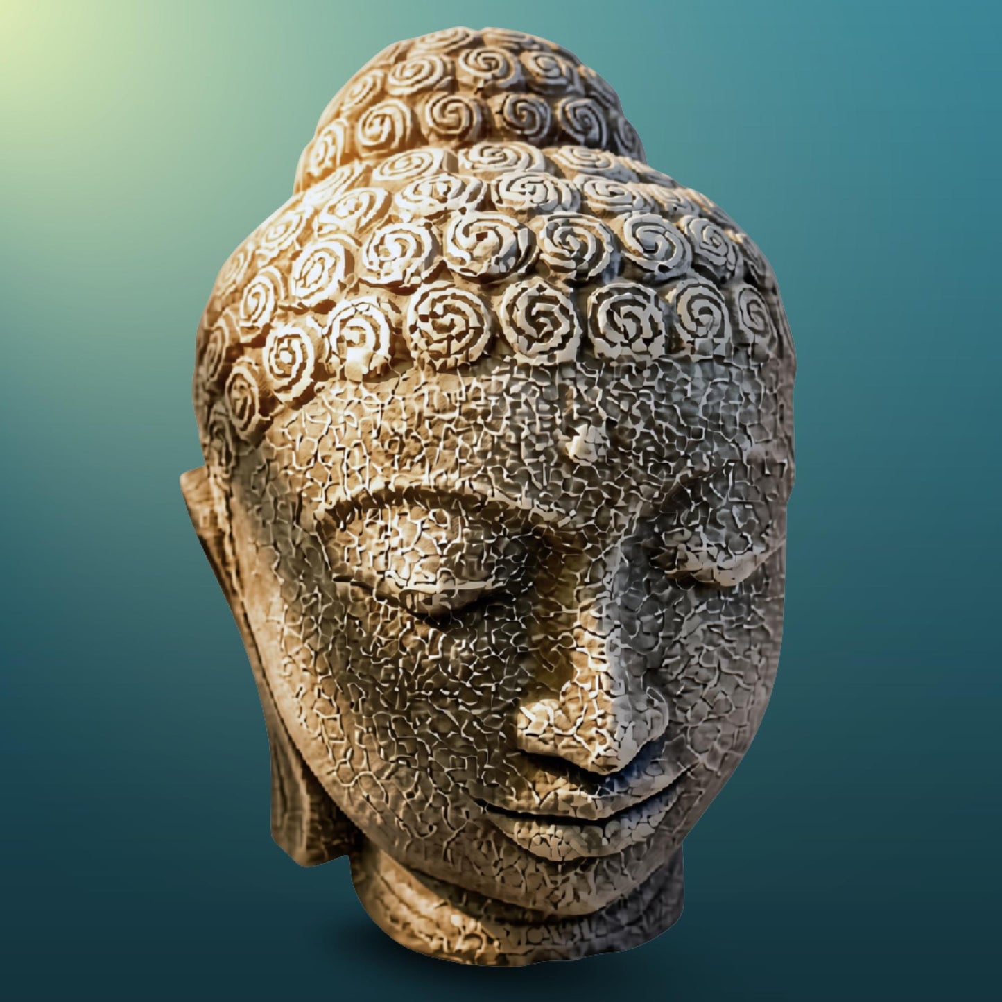 Buddha Head Garden Statue: Handmade Cast Lava Stone Sculpture, Balinese Garden Decor