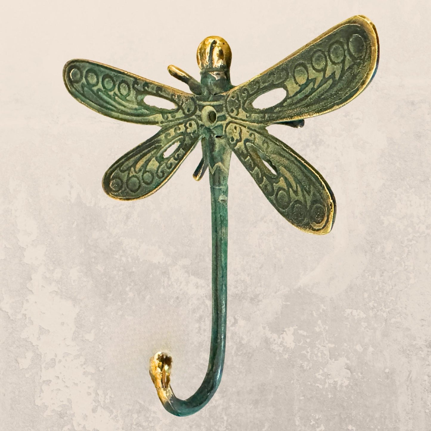 Dragonfly Wall Coat Hook Handmade Verdigris Green solid cast Bronze Metal Handmade Balinese Art