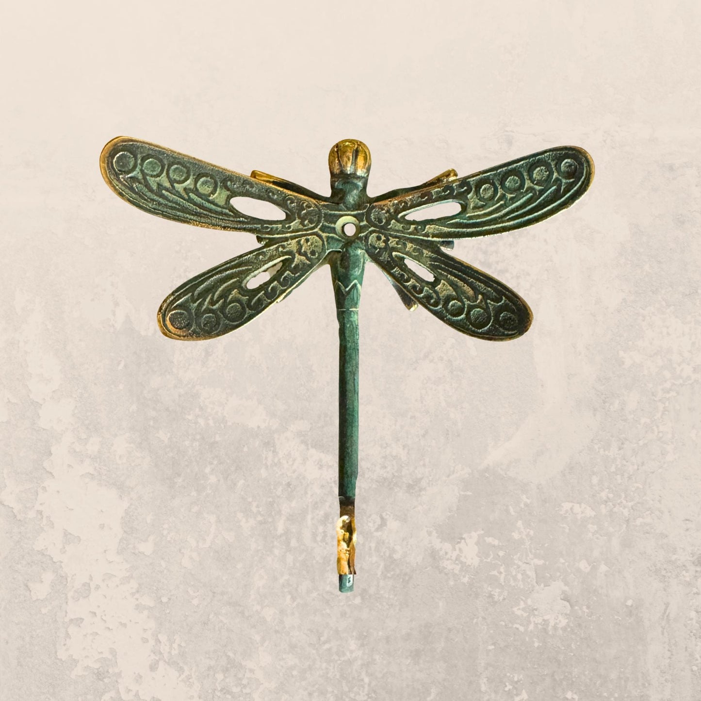 Dragonfly Wall Coat Hook Handmade Verdigris Green solid cast Bronze Metal Handmade Balinese Art