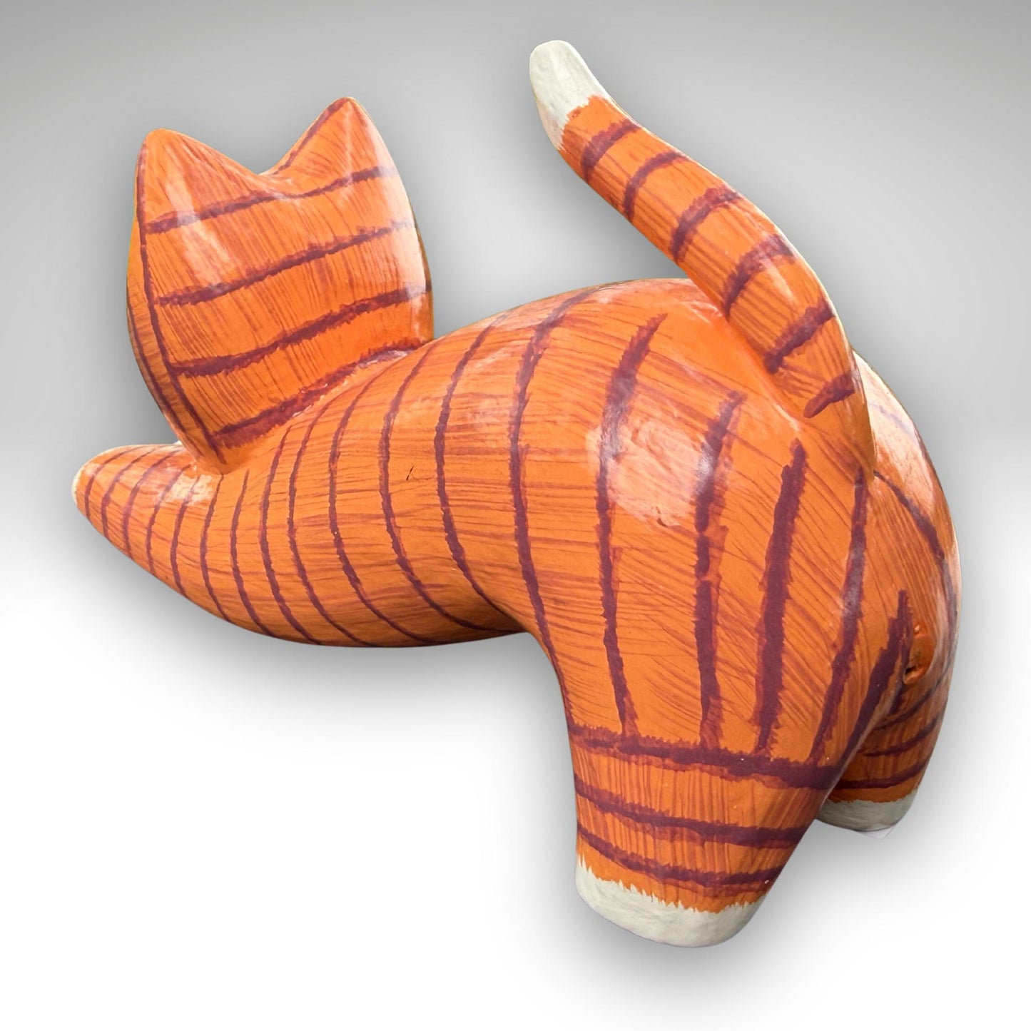 Playful Pouncing Cat Statue,  Hand Carved Wood & Colorfully Painted, Balinese Folk Art
