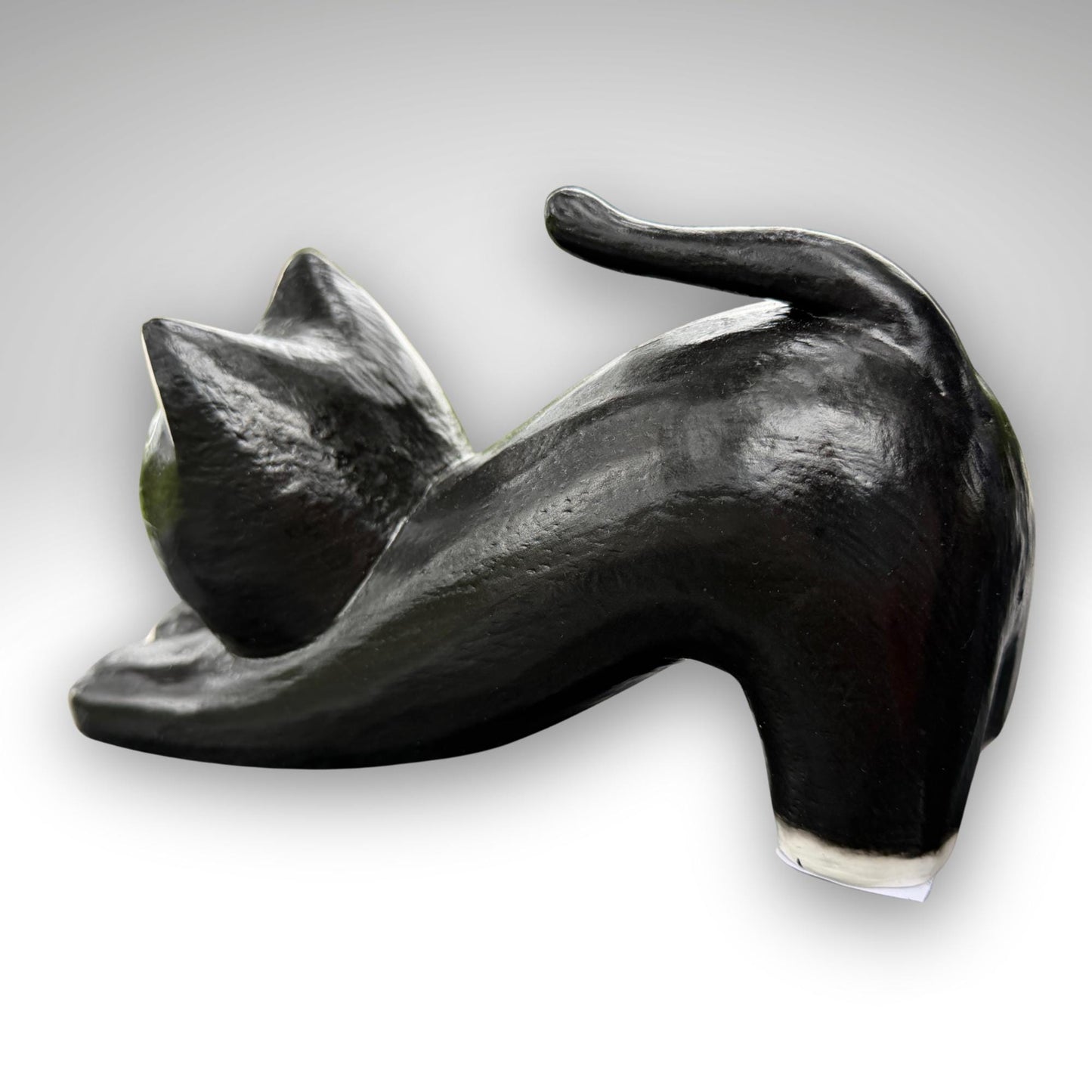 Playful Pouncing Cat Statue,  Hand Carved Wood & Colorfully Painted, Balinese Folk Art