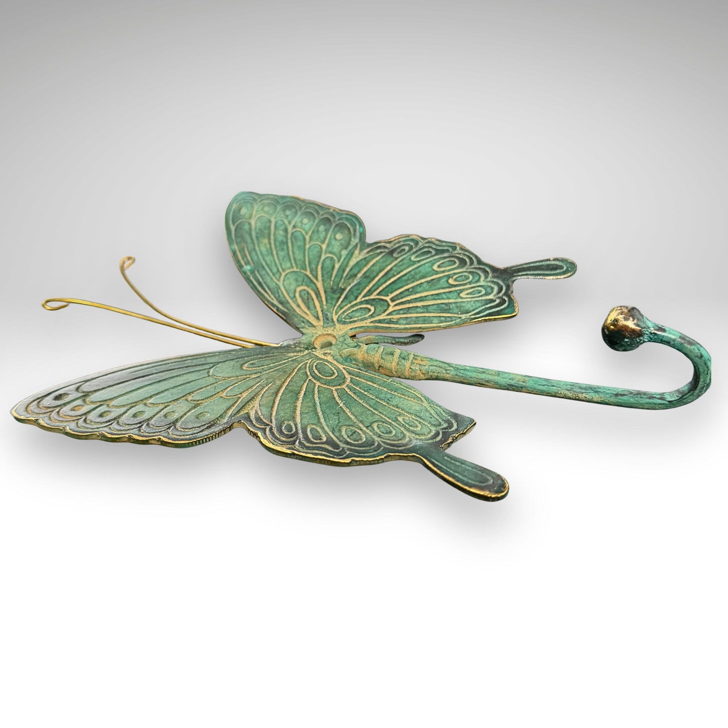Butterfly Wall Coat Hook Handmade Verdigris Green solid cast Bronze Metal Handmade Balinese Art