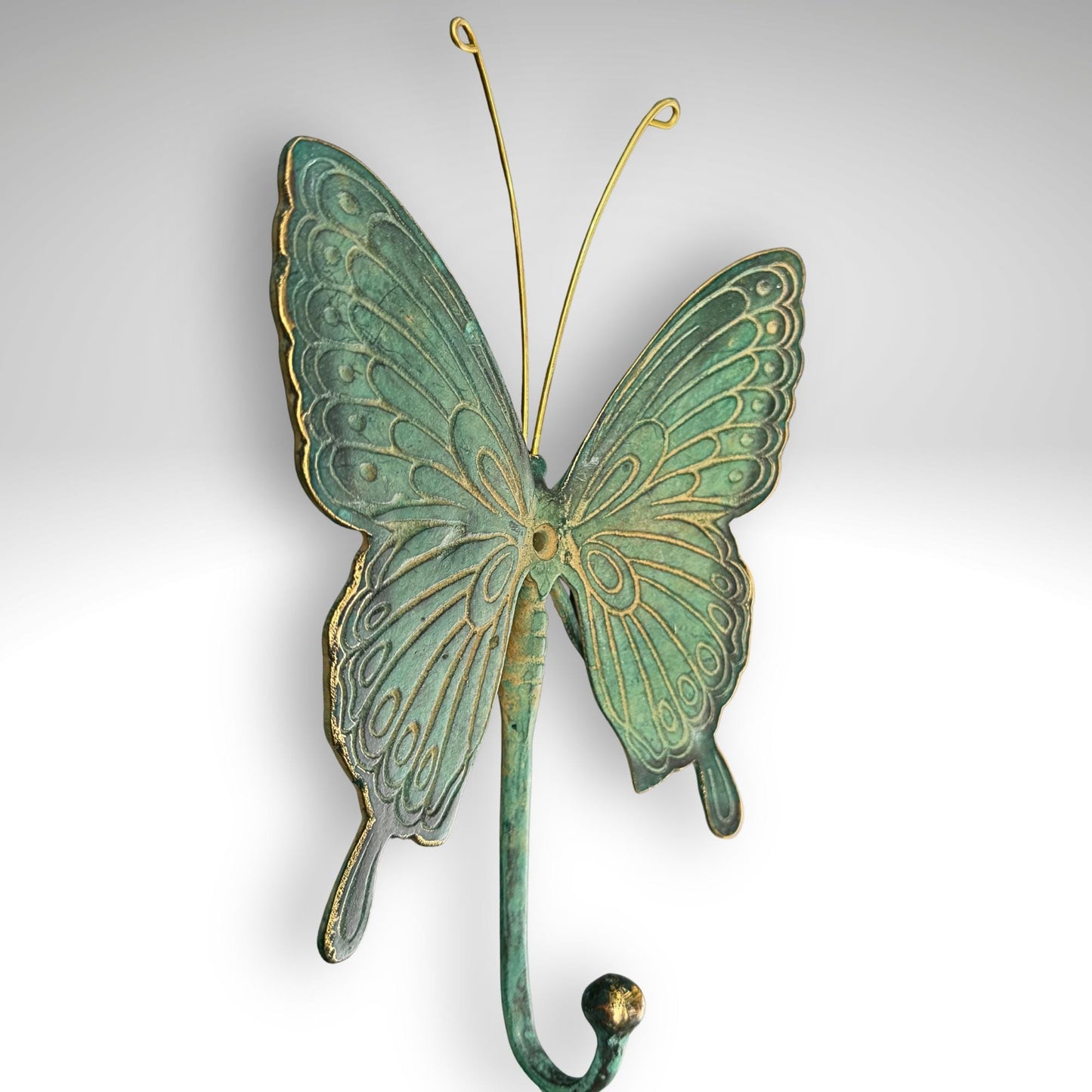 Butterfly Wall Coat Hook Handmade Verdigris Green solid cast Bronze Metal Handmade Balinese Art