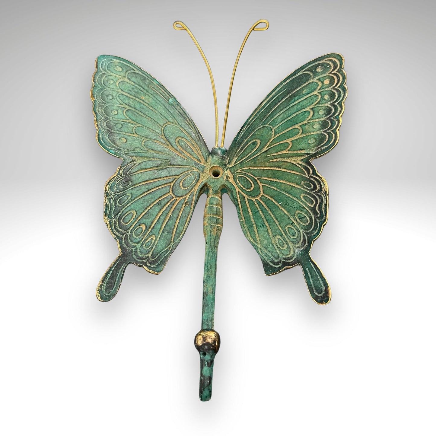 Butterfly Wall Coat Hook Handmade Verdigris Green solid cast Bronze Metal Handmade Balinese Art