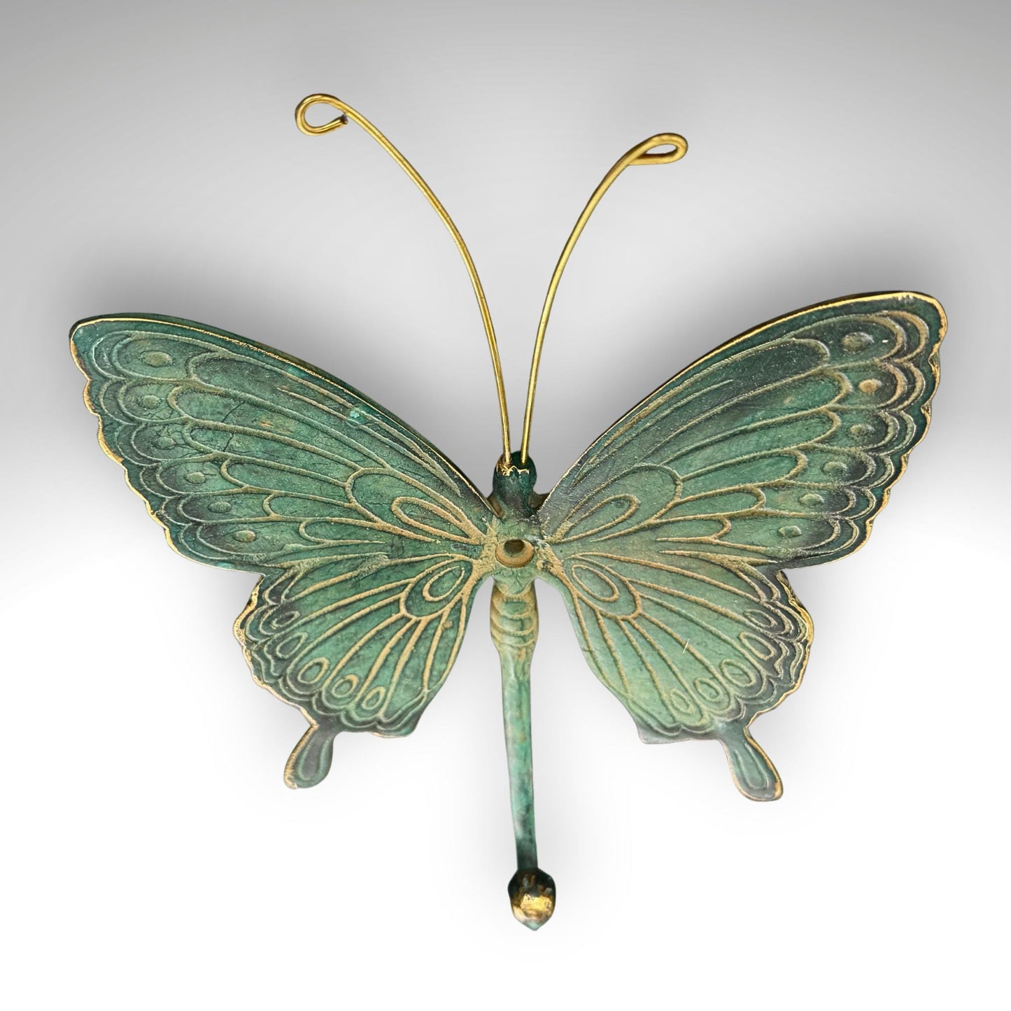 Butterfly Wall Coat Hook Handmade Verdigris Green solid cast Bronze Metal Handmade Balinese Art