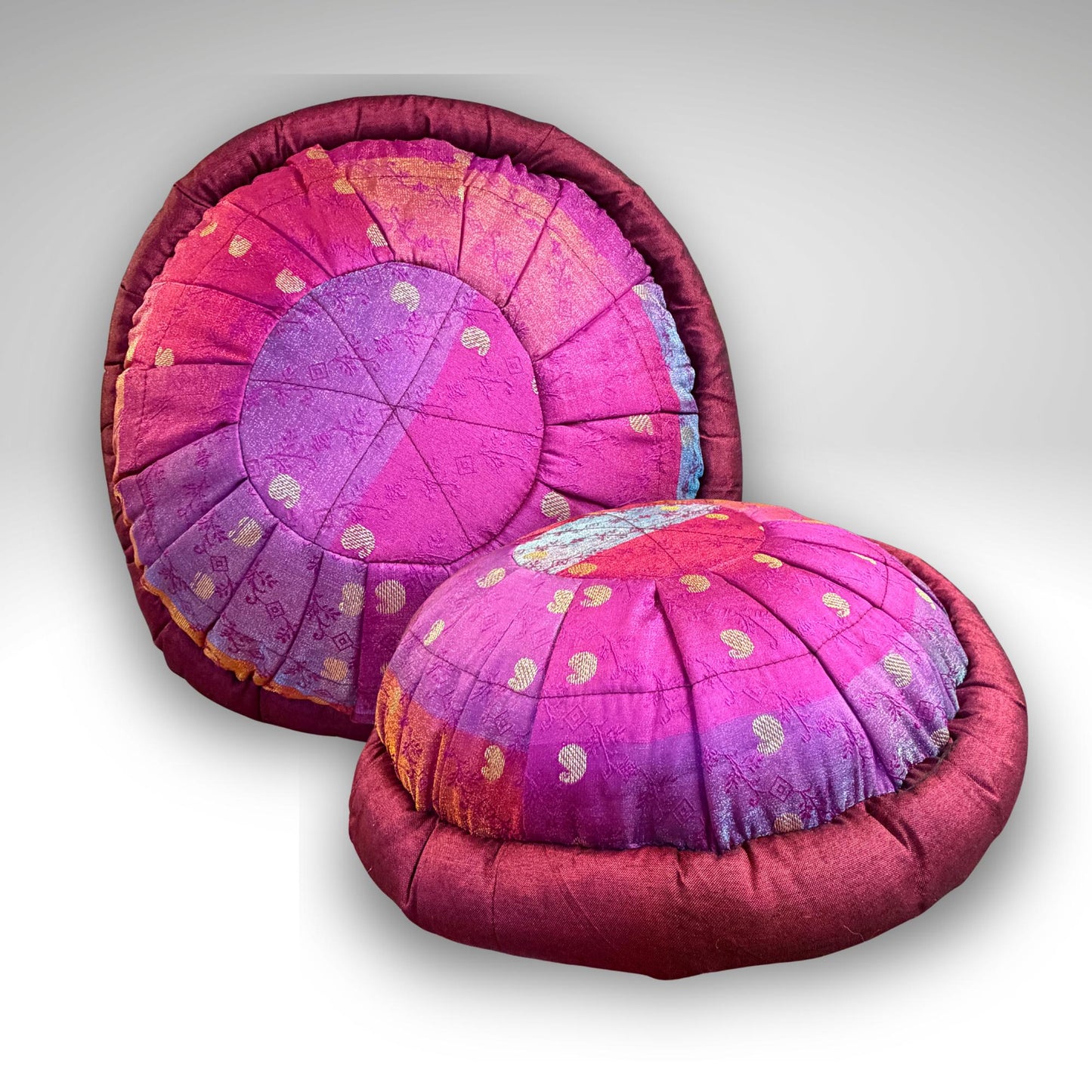 Handwoven Sari Throw Pillow: Organic Kapok Filled Floor Cushion