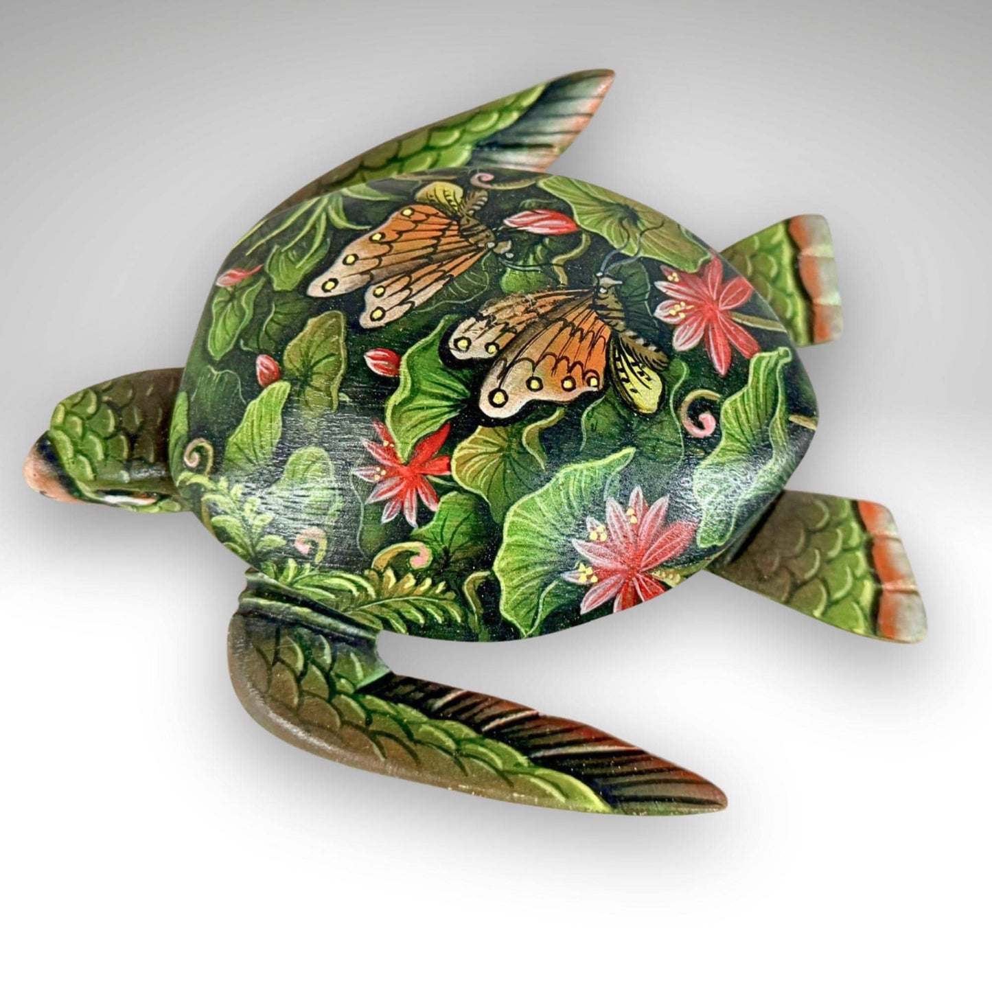 Sea Turtle Jewelry Box - Hand Carved Wood & Painted Trinket Box - Balinese Art