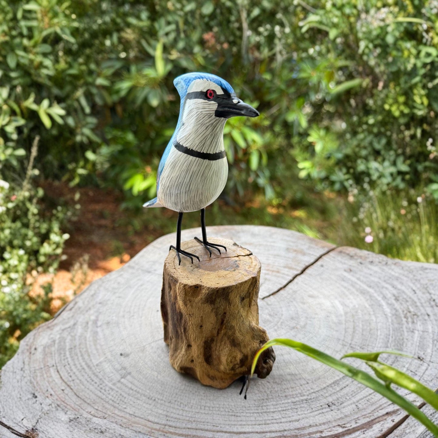 Hand Carved Blue Jay Wood Sculpture: Forest Bird Wildlife Art