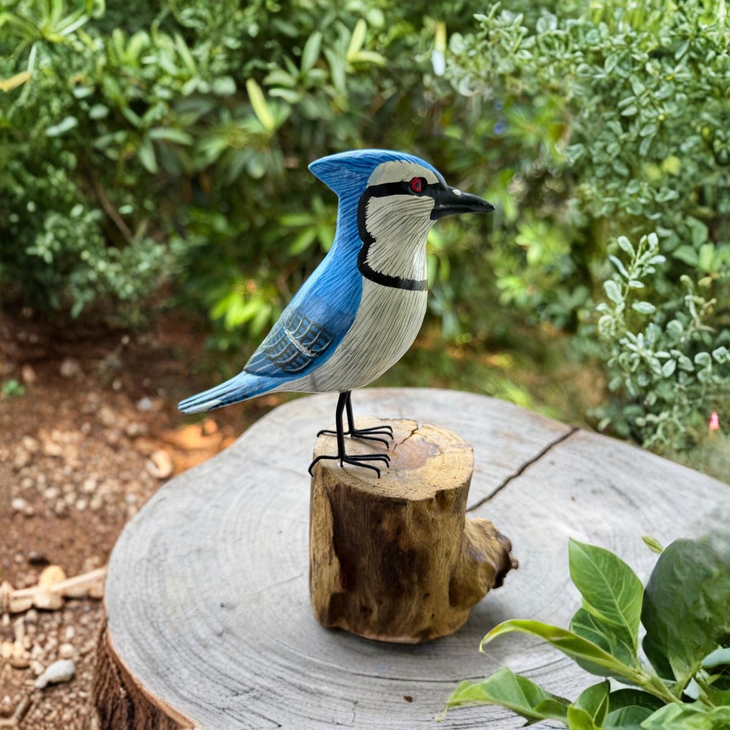 Hand Carved Blue Jay Wood Sculpture: Forest Bird Wildlife Art