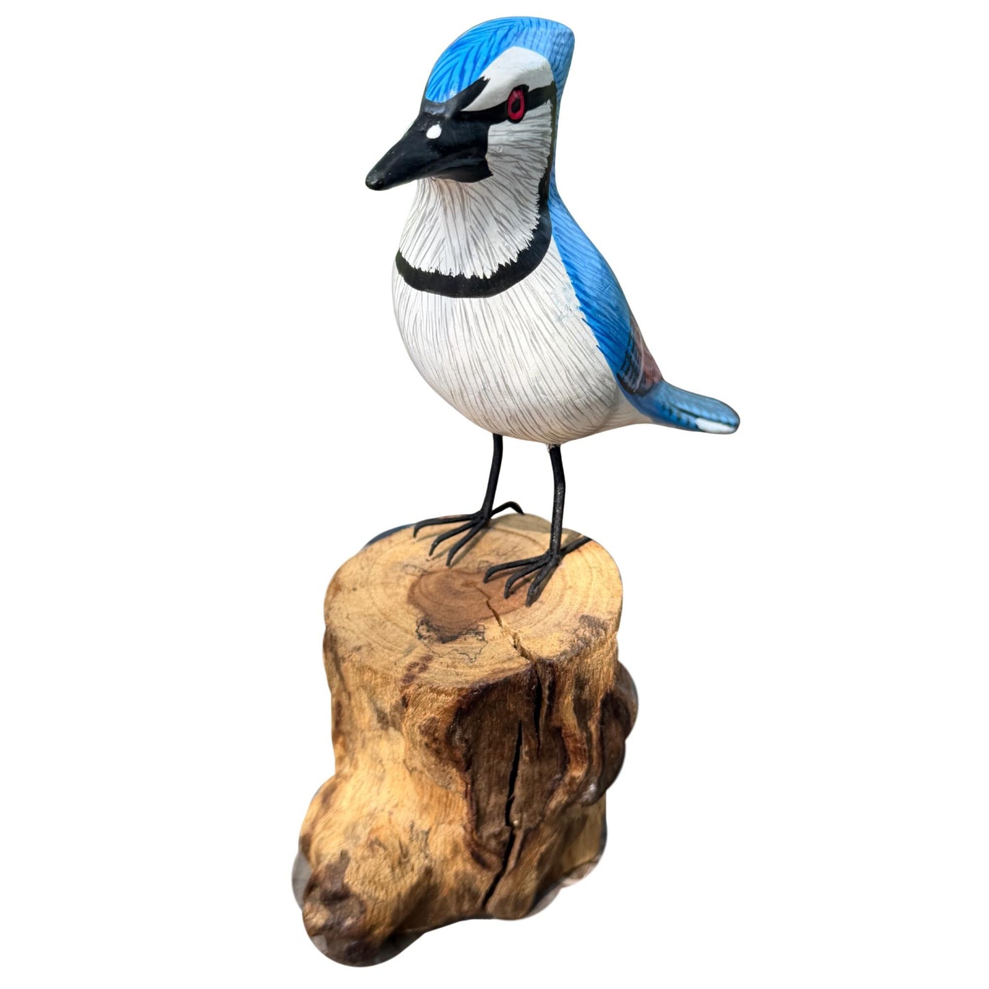 Hand Carved Blue Jay Wood Sculpture: Forest Bird Wildlife Art