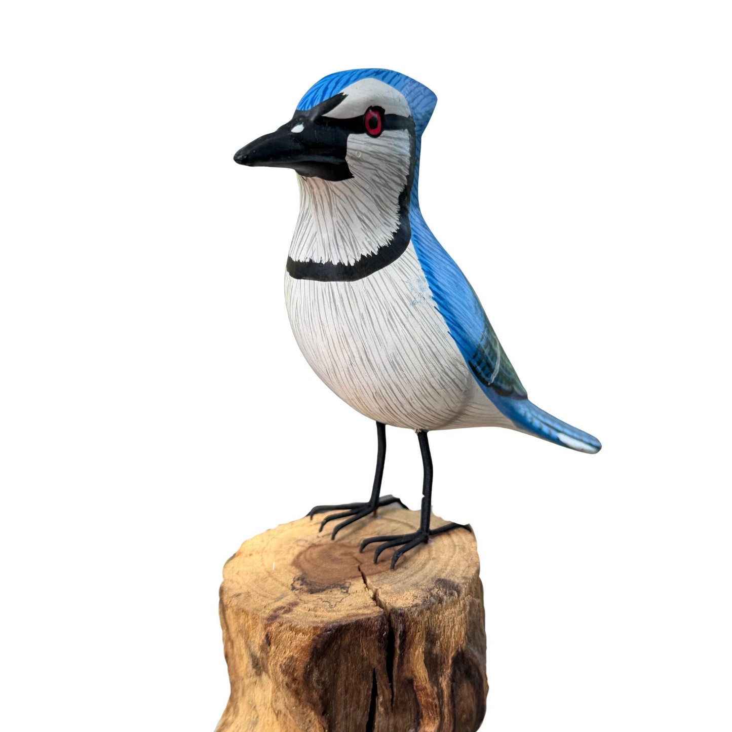 Hand Carved Blue Jay Wood Sculpture: Forest Bird Wildlife Art