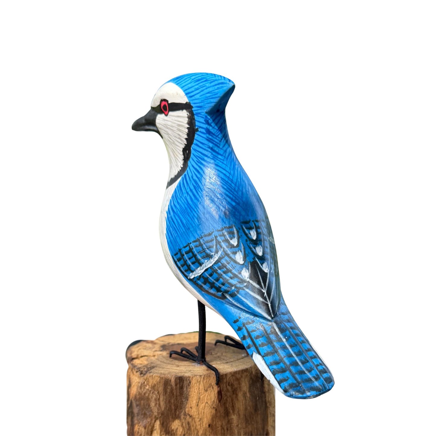 Hand Carved Blue Jay Wood Sculpture: Forest Bird Wildlife Art
