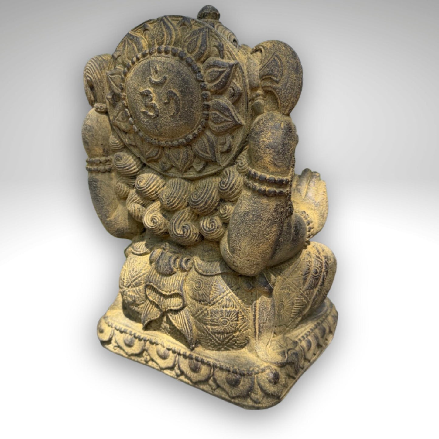 Chubby Ganesha Garden Statue: Lotus Pose,  Cast Stone Garden Sculpture, Balinese Art