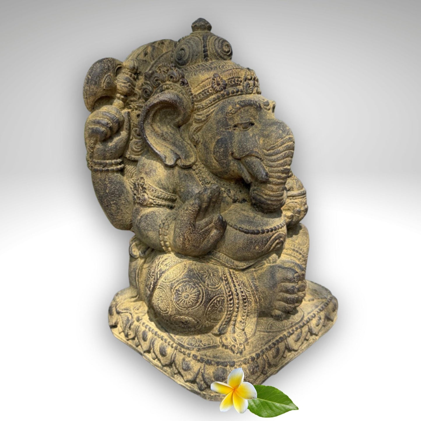 Chubby Ganesha Garden Statue: Lotus Pose,  Cast Stone Garden Sculpture, Balinese Art