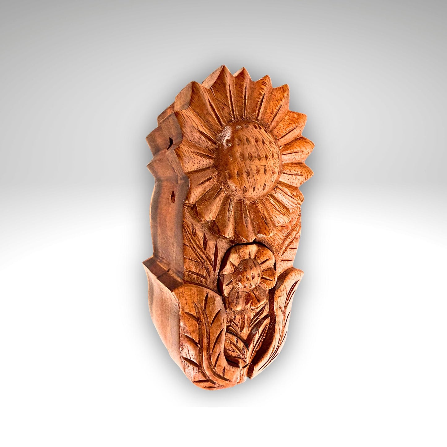 Hand Carved Double Sunflower Secret Box: Wood Puzzle Stash Box