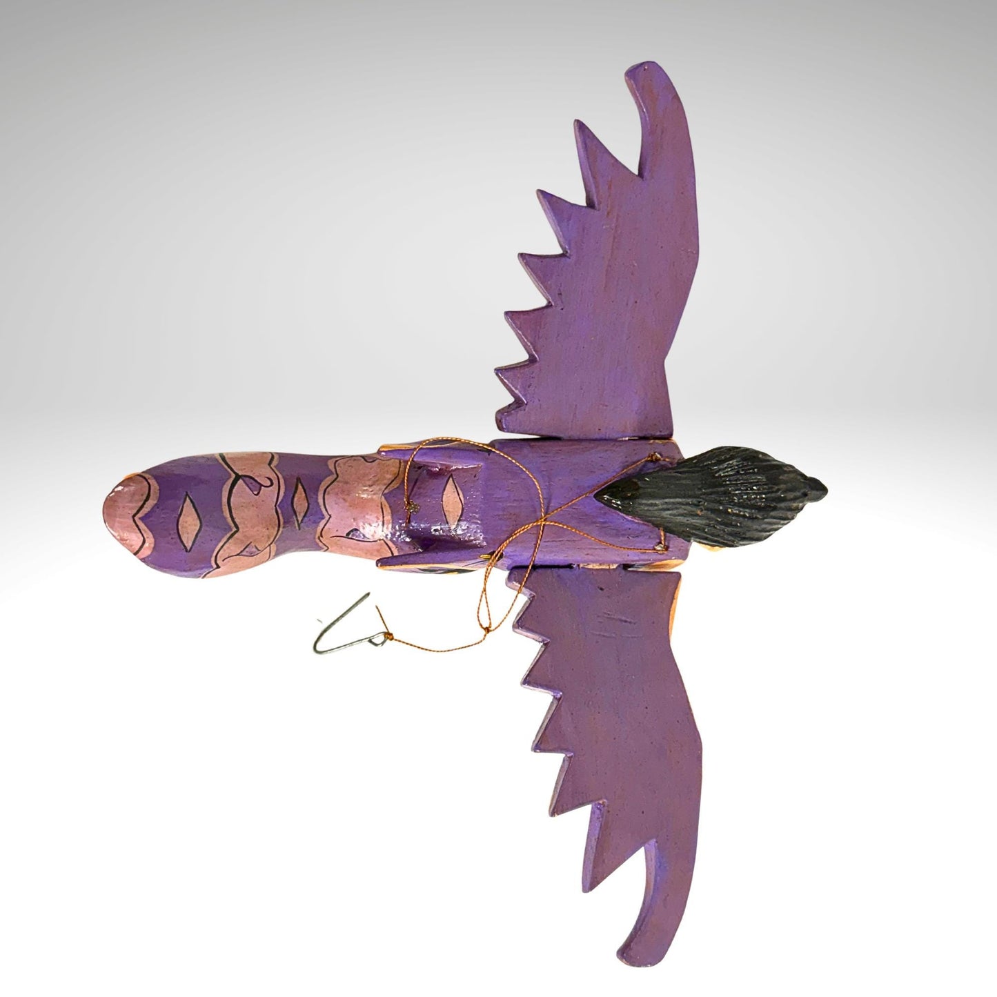 Flying Winged Dewi Sri Goddess Mobile Crib Angel Carved Wood Bali art Pink 8"