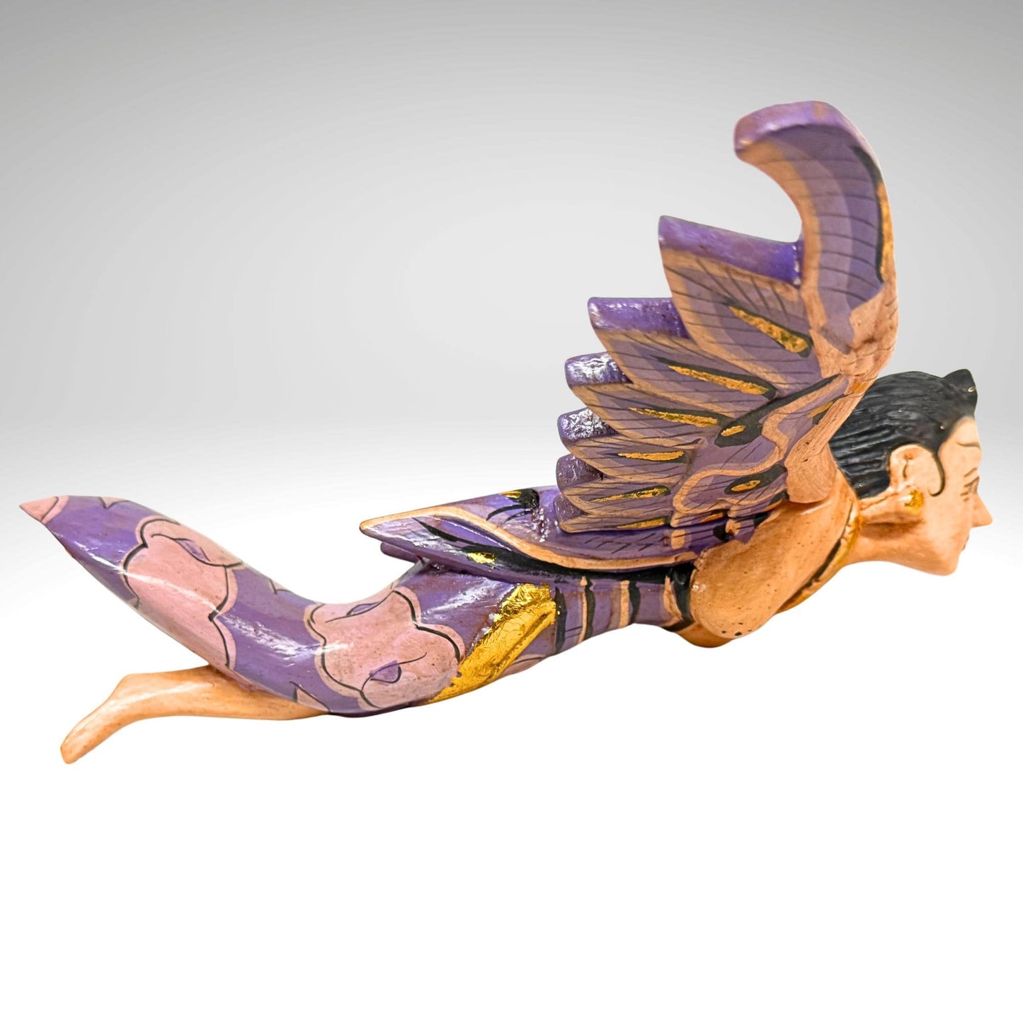 Flying Winged Dewi Sri Goddess Mobile Crib Angel Carved Wood Bali art Pink 8"